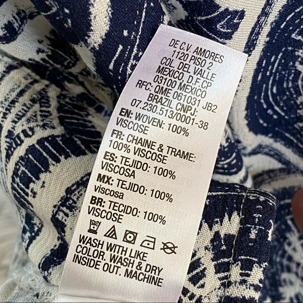 Roxy Koggala blue white print wide kimono short sleeve scoop neck top shirt - Picture 11 of 11